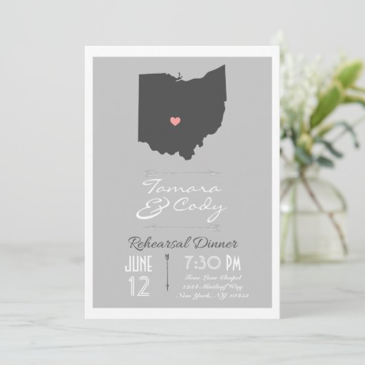 Silver Grey Ohio State Rehearsal Dinner Invitation Kaart (Staand voorkant)