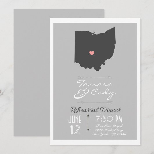 Silver Grey Ohio State Rehearsal Dinner Invitation Kaart (Voorkant / Achterkant)
