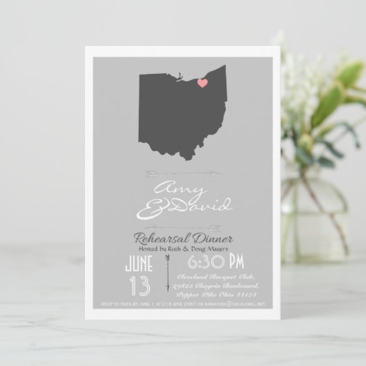 Silver Grey Ohio State Rehearsal Dinner Invitation Kaart (Staand voorkant)