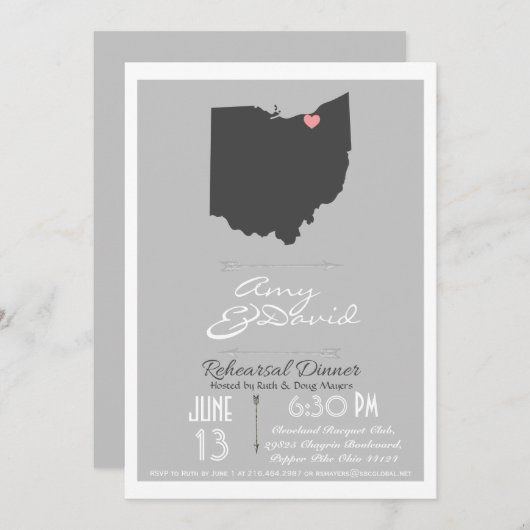Silver Grey Ohio State Rehearsal Dinner Invitation Kaart (Voorkant / Achterkant)