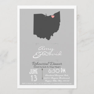 Silver Grey Ohio State Rehearsal Dinner Invitation Kaart
