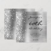 Silver Grey Ombre Folie links Glitter 60th Birthda Kaart (Voorkant / Achterkant)