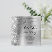 Silver Grey Ombre Folie links Glitter 60th Birthda Kaart (Staand voorkant)