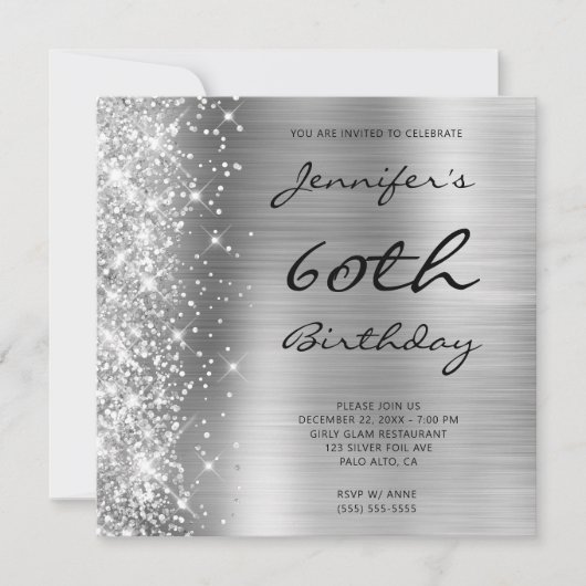 Silver Grey Ombre Folie links Glitter 60th Birthda Kaart (Voorkant)