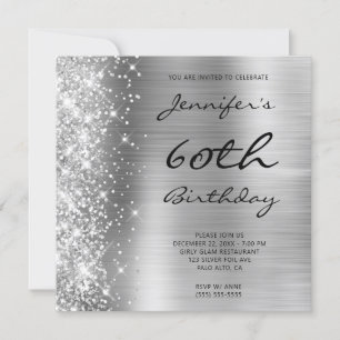 Silver Grey Ombre Folie links Glitter 60th Birthda Kaart