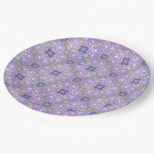 Silver Grey Paars Blue Metallic Filigree Pattern Papieren Bordje (Gekanteld)