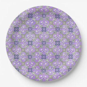 Silver Grey Paars Blue Metallic Filigree Pattern Papieren Bordje