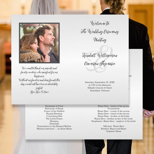 Silver Grey Photo Wedding Program Folded