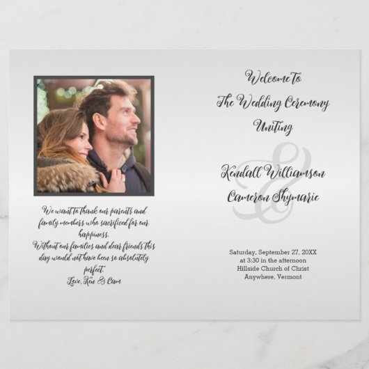Silver Grey Photo Wedding Program Folded (Voorkant)
