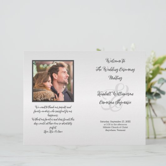 Silver Grey Photo Wedding Program Folded (Staand voorkant)
