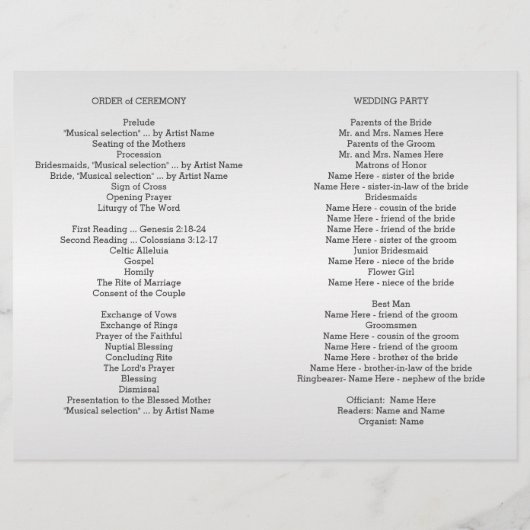 Silver Grey Photo Wedding Program Folded (Achterkant)