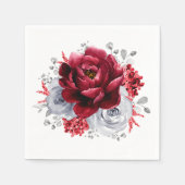 Silver Grey Red White Floral Rustic Wedding Servet (Voorkant)