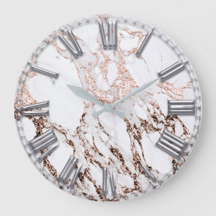 Silver Grey Roman Number Metallic Marble Roos Gold Grote Klok