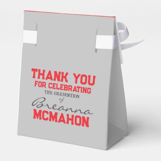 Silver Grey & Rood Afstuderen Favor Boxes Bedankdoosjes (Achterkant)