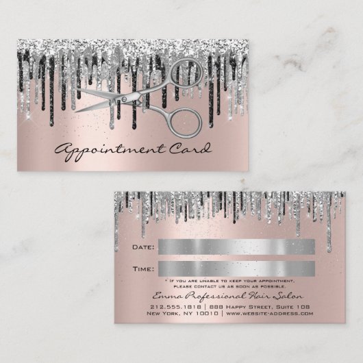 Silver Grey Roos Scissor Har Salon Stylist Drivers Afsprakenkaartje (Voorkant / Achterkant)