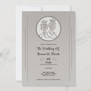 Silver Grey Royal Storybook King Queen Wedding Kaart