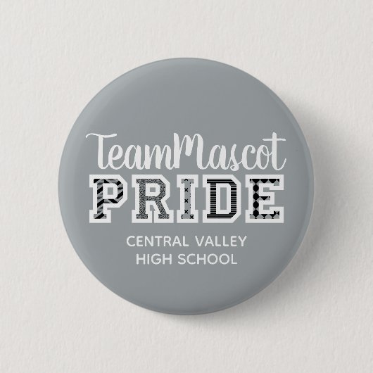 Silver Grey School Pride Mascot Name Button (Voorkant)
