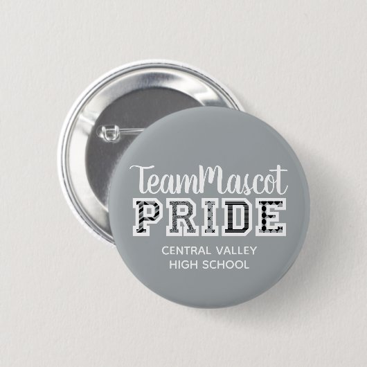 Silver Grey School Pride Mascot Name Button (Voorkant /achterkant)