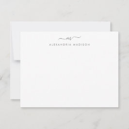 Silver Grey Script Monogram Chic Swash Stationery Notitiekaartje