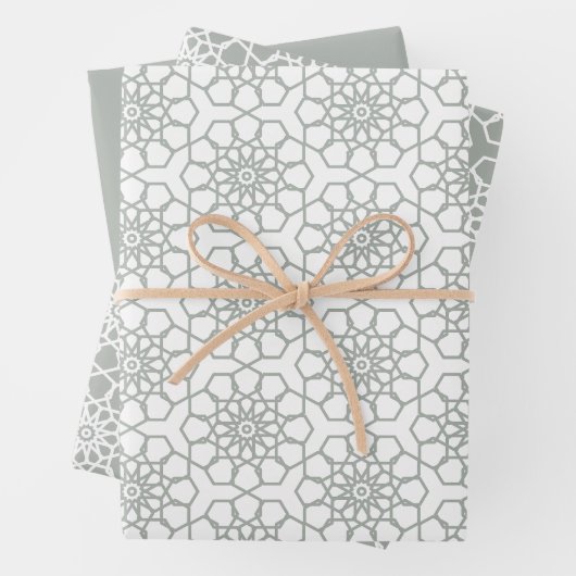 Silver Grey Seamless Arabesque Pattern Inpakpapier Vel (In situ)