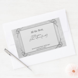 Silver Grey Signature Auteur BookPlate Sjabloon Rechthoekige Sticker