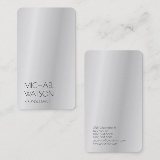 Silver Grey Simple Plain Trendy Professional Visitekaartje (Voorkant / Achterkant)