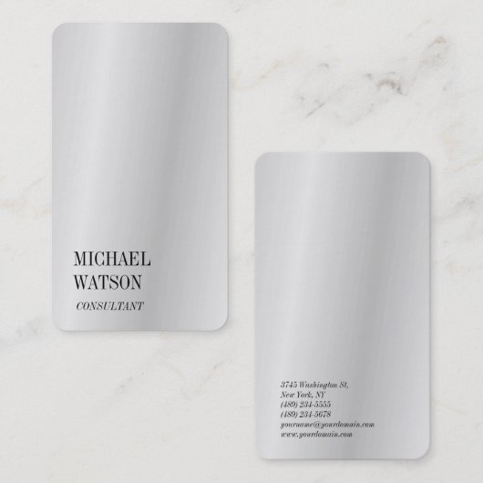 Silver Grey Simple Plain Trendy Professional Visitekaartje (Voorkant / Achterkant)