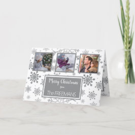 Silver Grey Snowflake 3 Foto Collage, speciaal gep Feestdagen Kaart