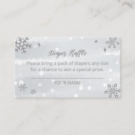 Silver Grey Snowflakes Baby shower Diaper Raffle Informatiekaartje