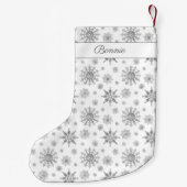 Silver Grey Snowflakes Patroon & Aangepaste naam Kleine Kerstsok (Achterkant)