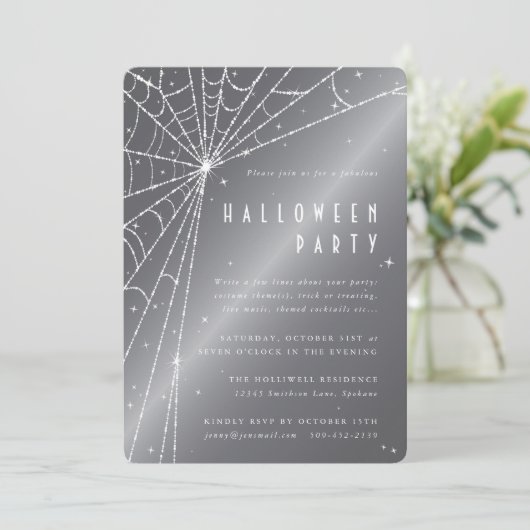 Silver-Grey Sparging Spider Web Halloween Party Kaart (Staand voorkant)