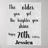 Silver Grey sparkle 70th Birthday Name Poster (Voorkant)