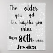 Silver Grey sparkle 80th Birthday Name Poster (Voorkant)