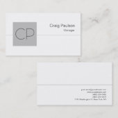 Silver Grey Square White Monogram Visitekaartje (Voorkant / Achterkant)