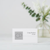 Silver Grey Square White Monogram Visitekaartje (Staand voorkant)