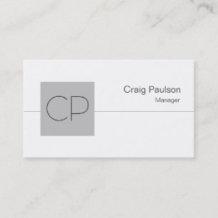 Silver Grey Square White Monogram Visitekaartje