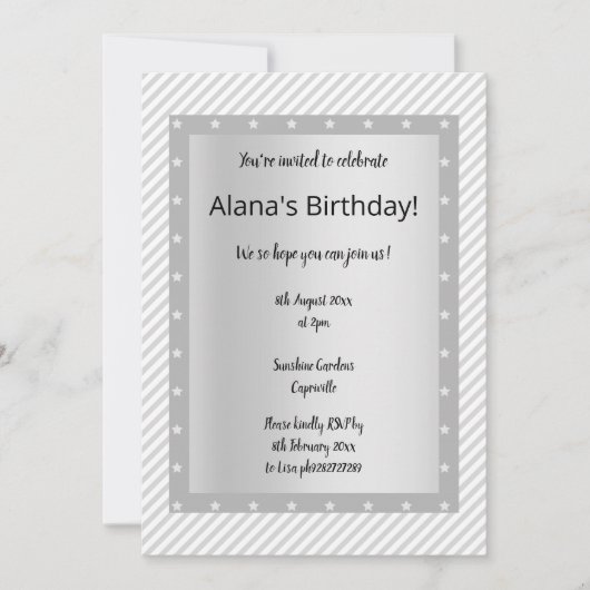 Silver Grey STRIPE STAR-partijuitnodigingen Kaart (Voorkant)