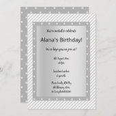 Silver Grey STRIPE STAR-partijuitnodigingen Kaart (Voorkant / Achterkant)