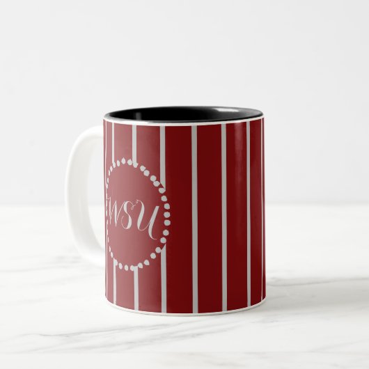 Silver-Grey Stripes Monogram Coffee Mok-Crimson Tweekleurige Koffiemok (Voorkant links)