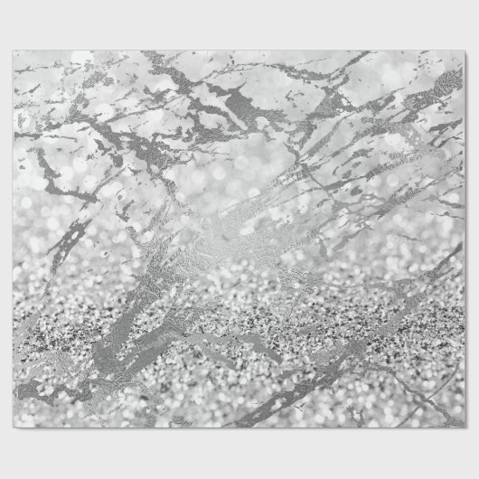 Silver Grey Strokes Glitte Marble Shiny Metal Cadeaupapier (Vlak)