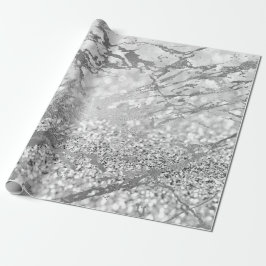 Silver Grey Strokes Glitte Marble Shiny Metal Cadeaupapier