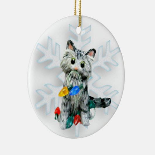 Silver Grey Tabby Angora Cat Kerstmis Keramisch Ornament (Rechts)