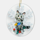 Silver Grey Tabby Angora Cat Kerstmis Keramisch Ornament (Links)