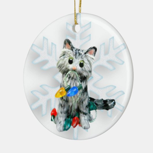 Silver Grey Tabby Angora Cat Kerstmis Keramisch Ornament (Links)