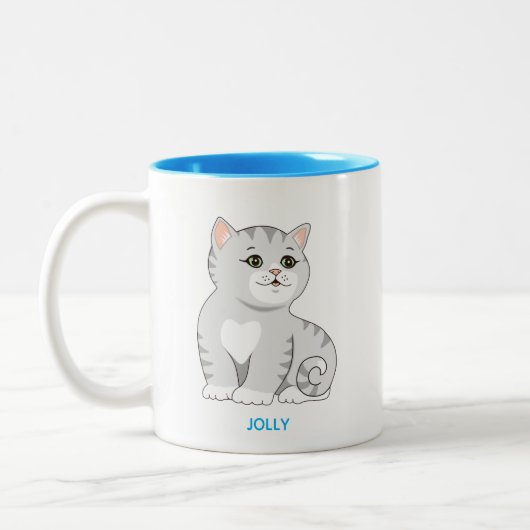 Silver Grey Tabby Kitty Cat & Personated Text Tw Tweekleurige Koffiemok (Links)