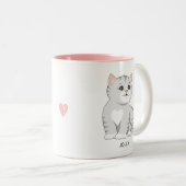 Silver Grey Tabby Kitty Cat & Personated Text Tw Tweekleurige Koffiemok (Voorkant rechts)