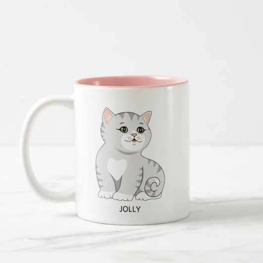 Silver Grey Tabby Kitty Cat & Personated Text Tw Tweekleurige Koffiemok (Links)