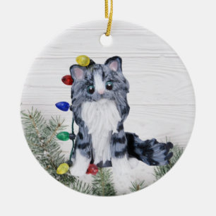 Silver Grey Tabby Maine Coon Cat Ornament