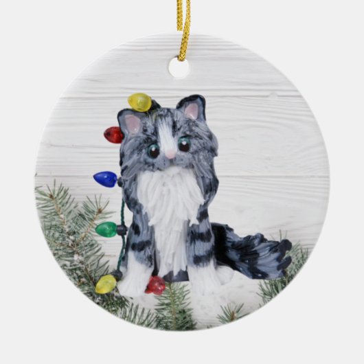 Silver Grey Tabby Maine Coon Cat Ornament (Voorkant)