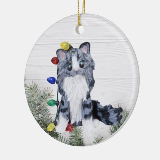 Silver Grey Tabby Maine Coon Cat Ornament (Links)
